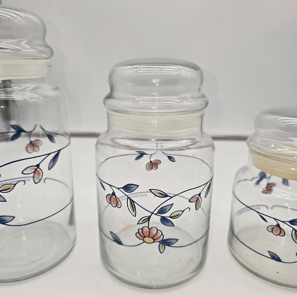 3 Princess House SET Glass Canister Bubble Top Jar Daisy VTG Excellent MCM Retro